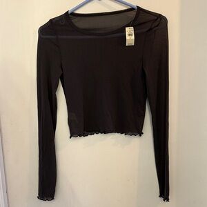 Dark Grey Sheer Long Sleeve Top